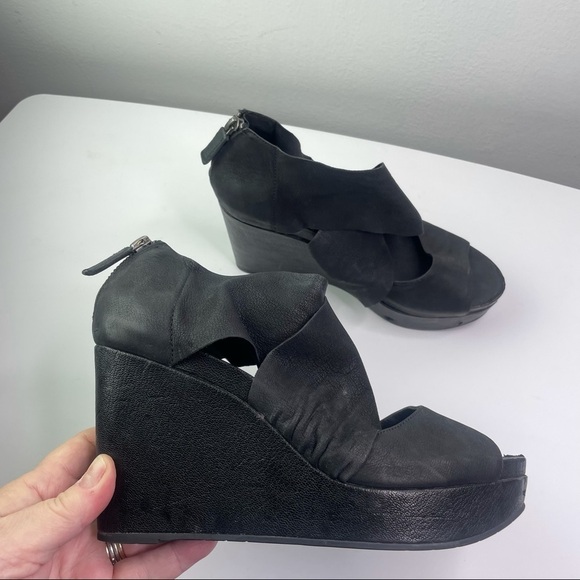Eileen Fisher Shoes - Eileen Fisher Black Draw Suede and Leather Wedges Heel Shoes 8M